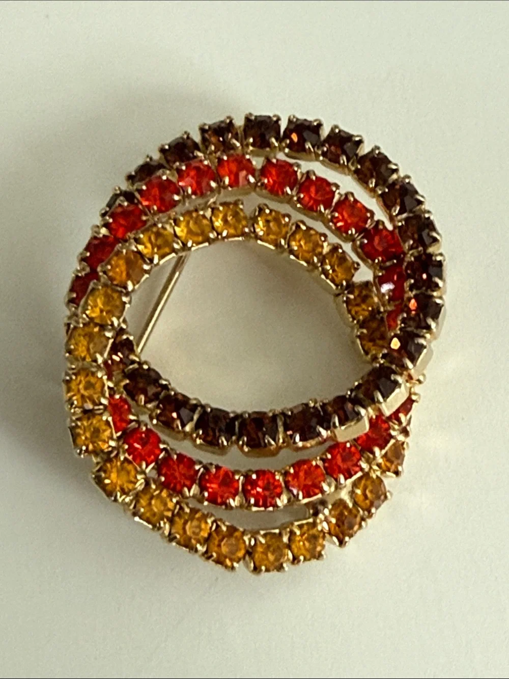 Vintage Multicolor rhinestone Triple Hoop Brooch autumn color perfection